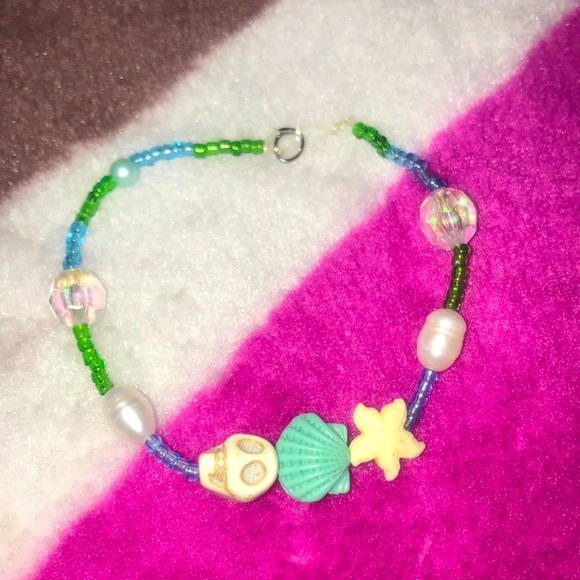 ‼️SALE‼️ SEASHORE FINDINGS BEACH SKULL PEARL BEADED BRACELET OR ANKLET - Picture 1 of 3